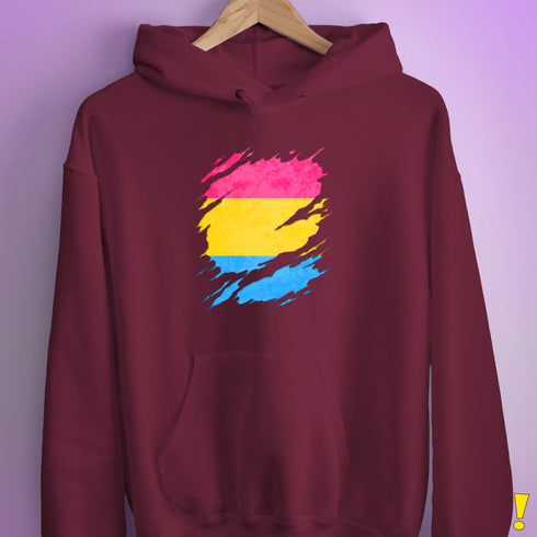 Pansexual Pride Flag Ripped Reveal Hoodie - Maroon